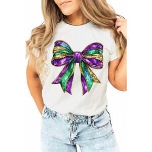 NEW CEZANNE mardi gras bow tee in vintage white
